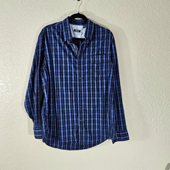 Izod Blue Plaid Long Sleeve Button Down Shirt - Picture 3 of 11